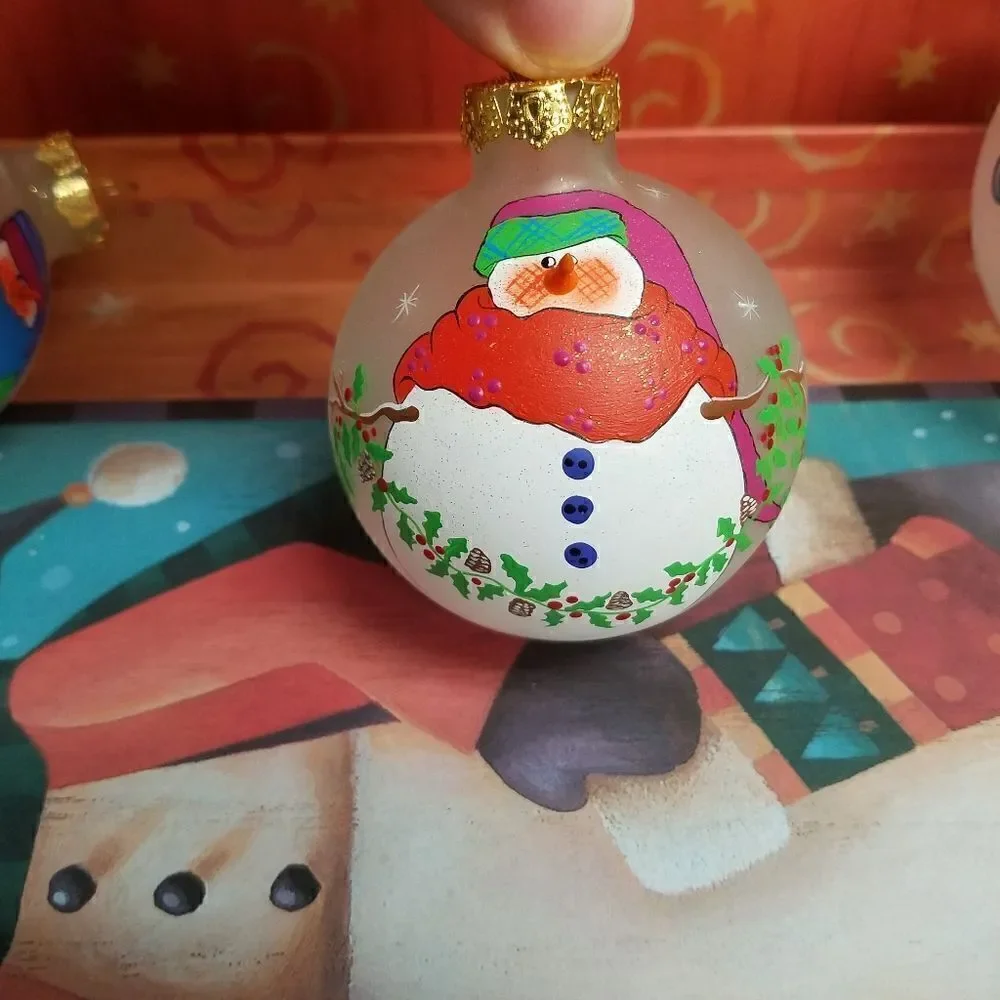 Set of 3  Hand painted 3D snowman ornaments. Aprox 8